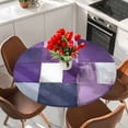 thumbnail image 2 of Abstract Color Block Round Fitted Table Cover Dark Purple Block Oil Painting Gradient Waterproof Table Cloth with Elastic Edge Wipeable Tablecloth for Picnic Camping Party Fits 36"-44" Diameter, 2 of 8