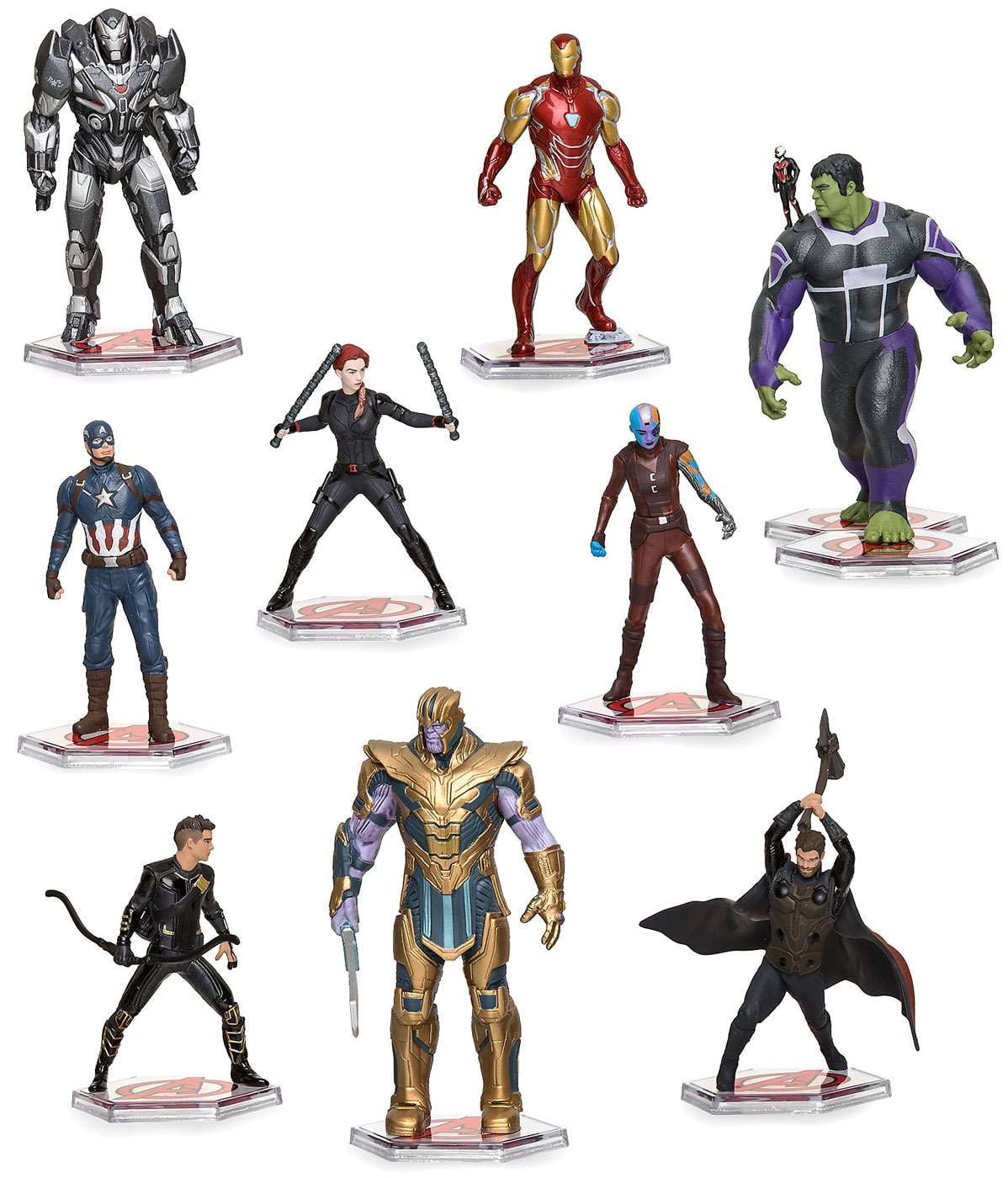 Marvel Avengers Endgame 9-Piece Deluxe PVC Figure Play Set (Captain America, Iron Man, Thor, Hulk, Black Widow, War Machine, Thanos, Nebula, Hawkeye & Ant-Man)