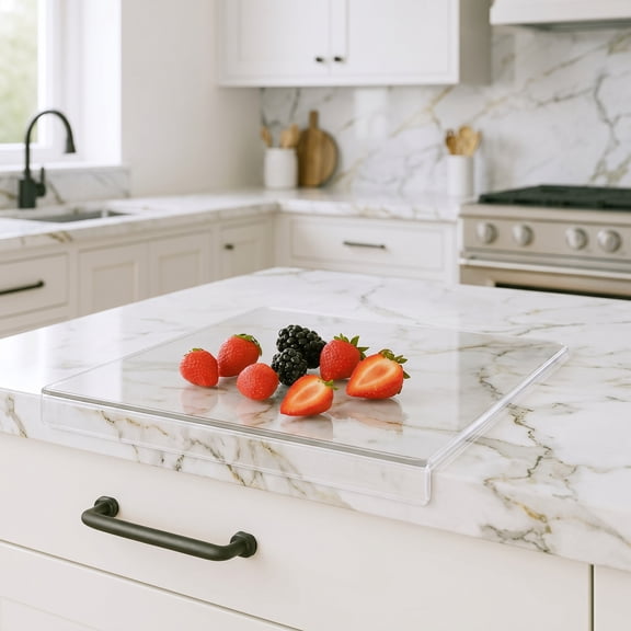 Clear Acrylic Cutting Board with Counter Lip – Non-Slip Kitchen Counter Protector, Aesthetic Food-Grade Cutting Board for Countertop, Versatile Serving Platter & Kitchen Decor Gift