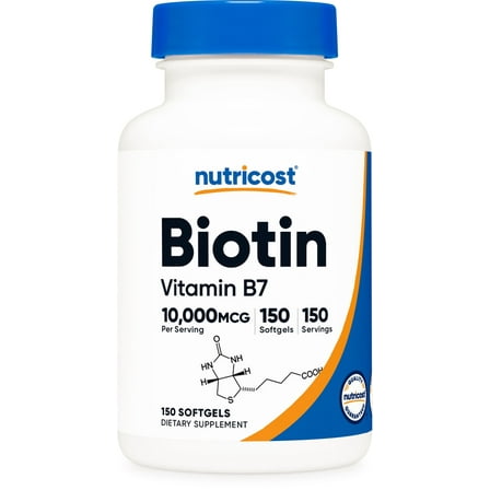 Nutricost Biotin (10,000mcg) 150 Softgels - Vitamin B7, Non-GMO Supplement