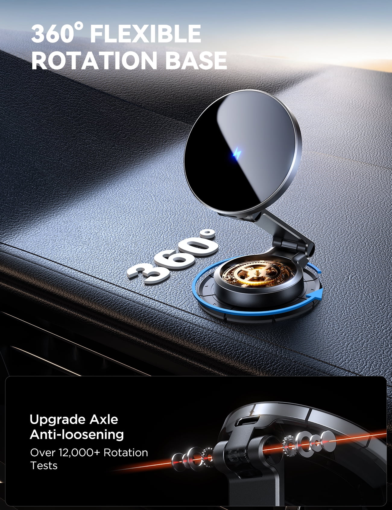 JOYROOM for MagSafe Car Mount, 15W Wireless Fast Charging Magnetic Phone Holder for Car, All Metal 360° Rotation Dashboard Car Phone Holder for iPhone 17 16 15 14 13 12 Pro Max, Black