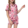 thumbnail image 2 of Pyjamas pour Tout-Petits Filles Ensemble de Pyjamas en Satin 2 Pcs pour Enfants Imprimé Graphique Chemise à Manches Courtes avec Boutons Ensemble de Shorts Pyjama Enfant Fille Rose 10 Ans-11 Ans, 2 of 4