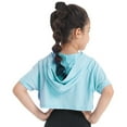 thumbnail image 5 of iiniim Dance Crop Sweatshirt Hooded Pullover Girls Short Sleeve Cropped Hoodie Tops Gymnastics Tee Shirt Light Blue 10, 5 of 7