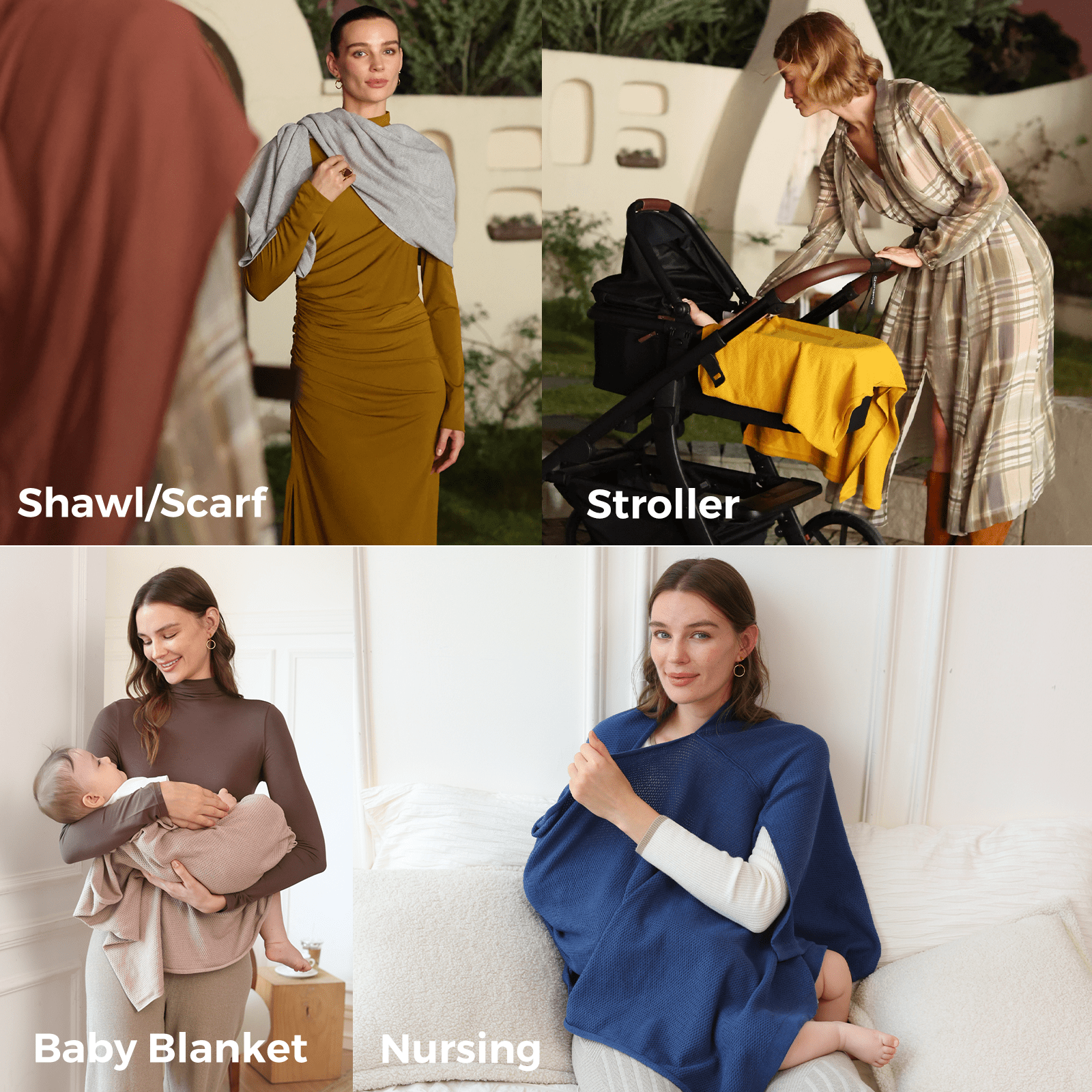 Yanmucy Nursing Cover – Soft Breathable Muslin Breastfeeding Poncho With 360° Privacy, Wide Neck, Doubles As Car Seat & Stroller Cover (Green)