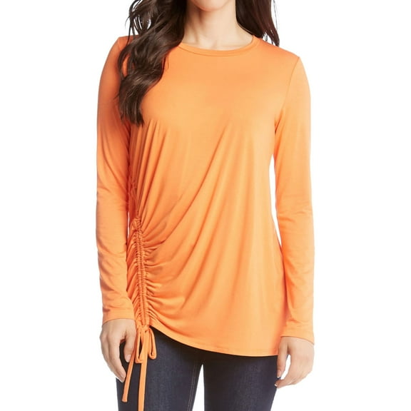 Karen Kane Womens Ruched Pullover Blouse, Orange, Medium
