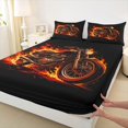 thumbnail image 4 of Manfei Vintage Motorcycle Queen Sheets,Fire Pattern Queen Sheet Sets,Black,4 Pieces,1 Flat Sheet, 1 Fitted Sheet and 2 Pillowcases, 4 of 6
