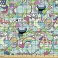 thumbnail image 2 of Ambesonne Funny Fabric by the Yard Upholstery, Unicorn Rainbow Heart Star, 1 Yard, Pink Avocado Green and Blue, 2 of 5
