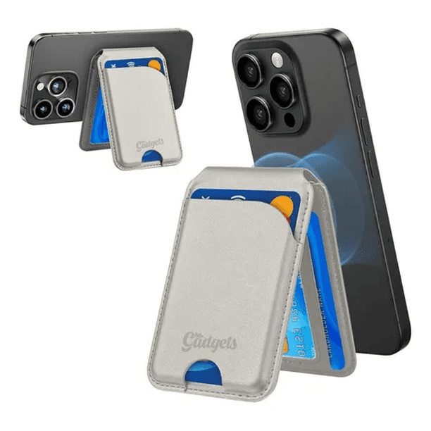 Cartera Wallet Deluxe Billetera Magnética para iPhone con MagSafe, Soporte Compacto de Cuero Sintético Gris Claro – Porta Tarjetas Elegante y Minimalista