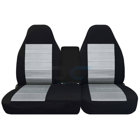 Fits 2001-2003 Ford F-150 Velour Seat Covers 40/60 Bench Molded Headrests,Two Cup Holders:Blk Silver