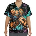 thumbnail image 4 of MLQIDK Halloween Scrubs for Mens Pumpkin Ghost Bat Fun Nurse Uniform Shirts Short Sleeve Big and Tall Scrubs Funny V Neck Scrub Shirts Pumpkin Ghost Bat Printed Nurse Uniforms Earthy Yellow 4XL, 4 of 4