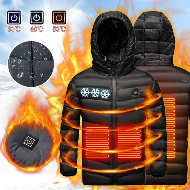 LOVZFMLL Jackets for Girls USB Intelligent Constant Temperature Heated Windproof Plus Size Coat For Kids Winter 3 Heated Jacket Coat 8-9 Years