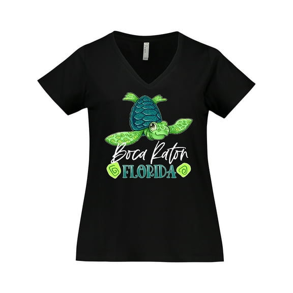 Inktastic Boca Raton, Florida Happy Sea Turtle Women's Plus Size V-Neck T-Shirt