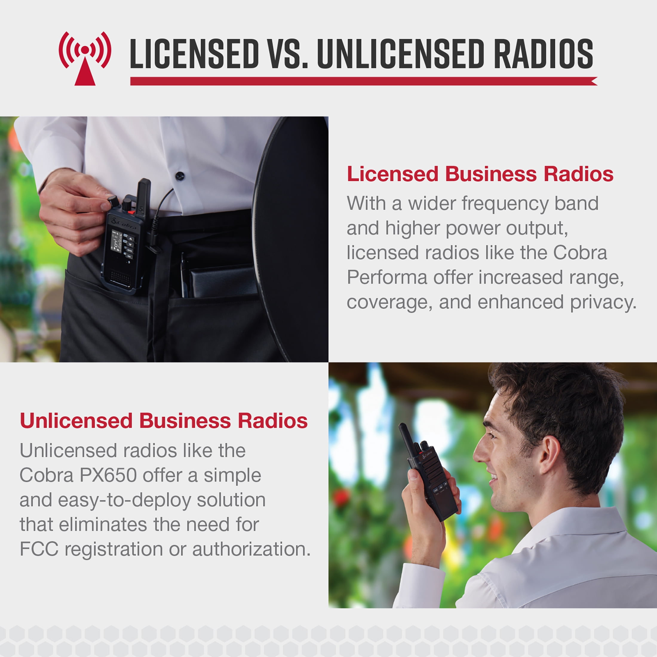 Cobra PX655 Pro Business 2W FRS Two-Way Radios Pair, IPX4 Waterproof Walkie Talkies, 22 Channels, 25-Floor Range