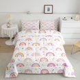 thumbnail image 2 of Manfei Cartoon Rainbow King Size Comforter Sets, Floral Love Heart Comforters King Size, White Pink, Pink Reversible, 3-Piece, 1 Comforter and 2 Pillowcases, 2 of 7