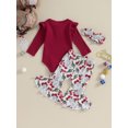 thumbnail image 5 of Baby Girls Christmas Outfit, 3 6 12 18M Long Sleeve Romper with Santa Print Flare Pants and Headband Clothing Set, 5 of 10