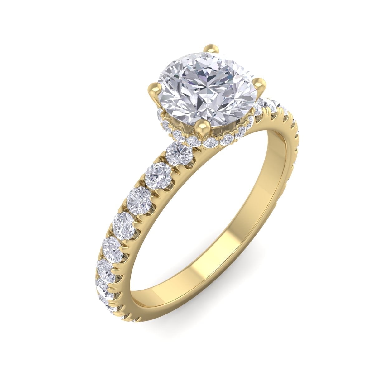 SuperJeweler 1 1/2 Carat Moissanite Engagement Ring for Women – Hidden Halo Round Design in 14K Yellow Gold
