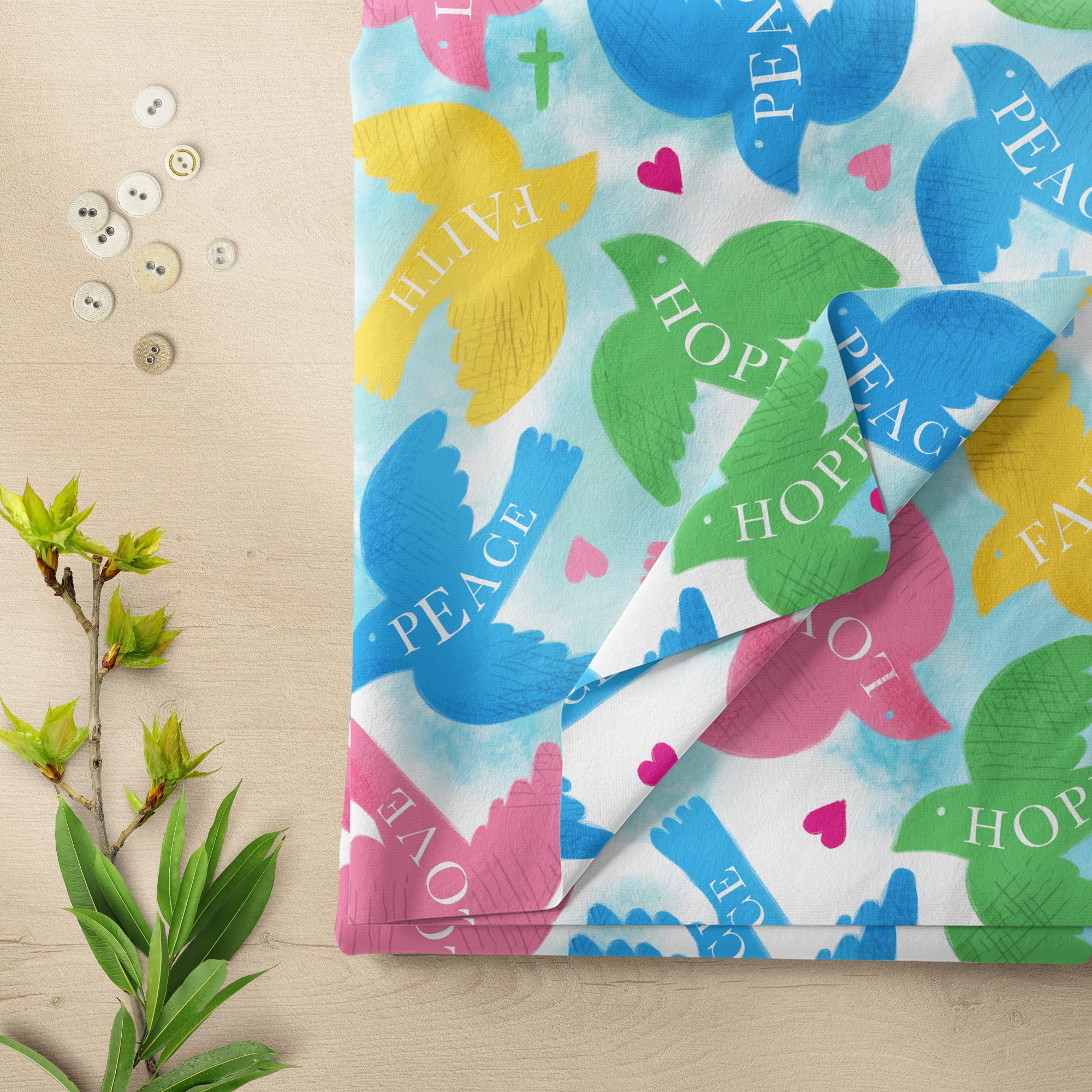 1 Yard 100% Cotton Peacefull Doves, Multi-color, 44" Wide for Quilting & Sewing by David Textiles
