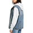 thumbnail image 4 of Womens Hoodie Denim Jackets Lightweight Casual Long Sleeve Button up Drawstring Jeans Sweatshirt with Hood, L, 4 of 7