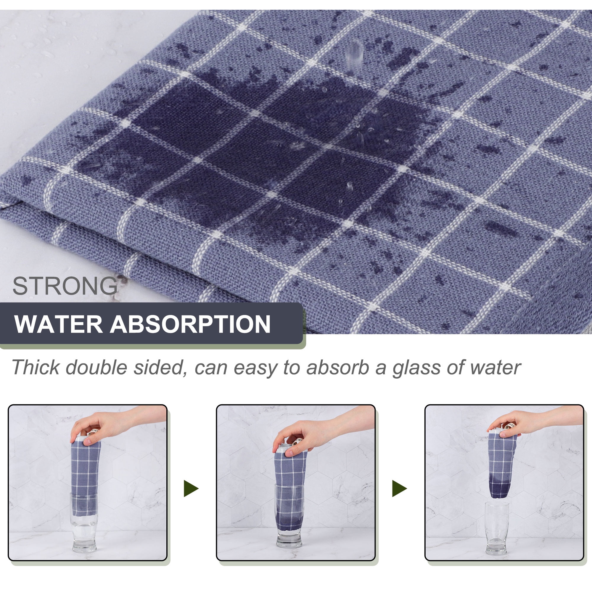 Unique Bargains 6-Pack Cotton Absorbent Plaid Kitchen Towels, 13" x 29" Blue