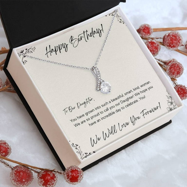 Happy Birthday Gift for Daughter, From Mom Dad, Present for Her, 14k white  gold Gifts Alluring Beauty Necklace