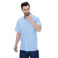 thumbnail image 3 of HAPPY BAY Plaid Men's Classic Short Sleeve Casual Poplin Shirts Button Down Flannel Shirt for Men XL Check, Blue Summer Vacation Holiday, 3 of 5