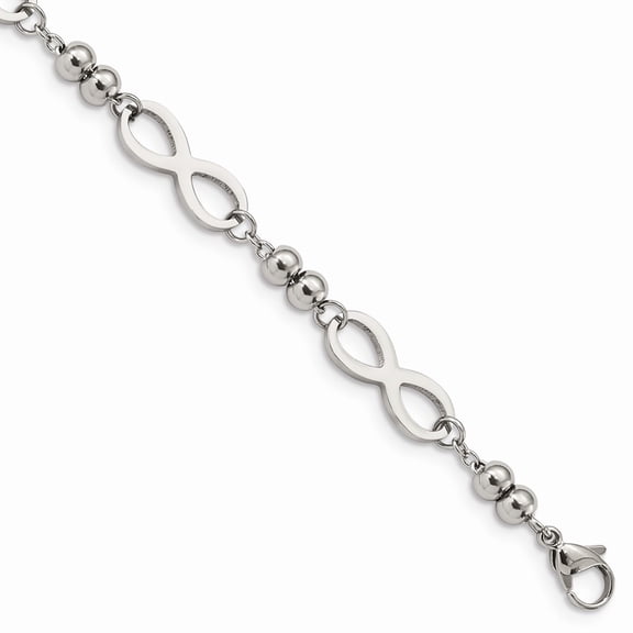 Primal Steel Stainless Steel Polished Infinity 4 Leaf Clover with 1 Inch Extension 6.5 Inch Bracelet