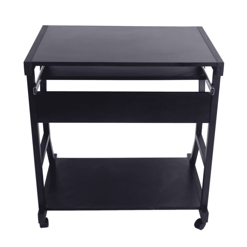 Hassch Mobile Computer Desk with Keyboard Tray and Storage Shelf, 27.55" Small Rolling Writing Desk on Casters for Home Office, Bedroom and Small Spaces, Black