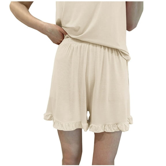 Uaswgudfs Women's Cotton Loose Fit Pajamas Short Pants with Elastic Waistband and Ruffled Hem for Cozy Home Sleep Wear Shorts
