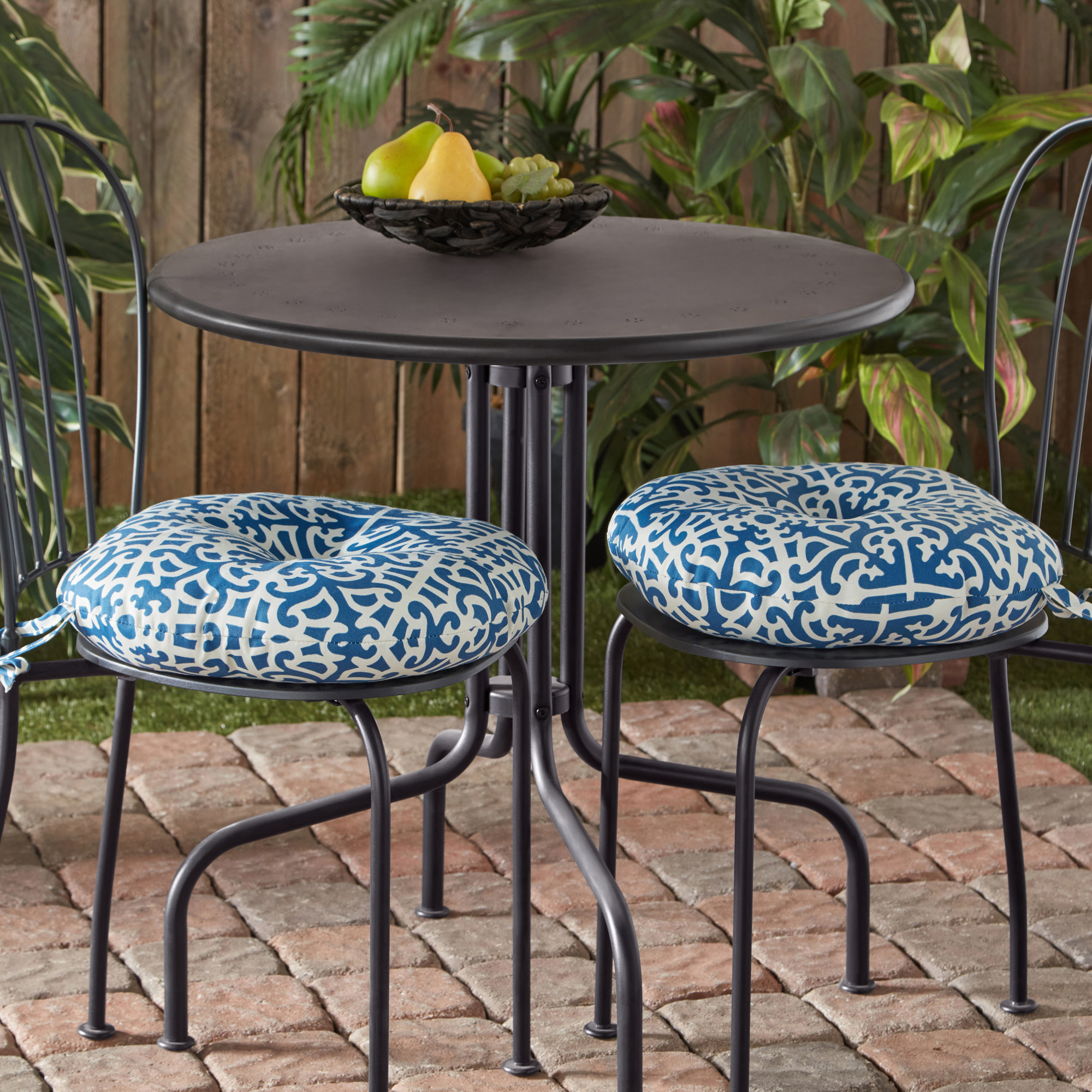 Greendale Home Fashions Indigo Lattice 15 in. Round Outdoor Reversible Bistro Seat Cushion (Set of 2) - image 3 of 6