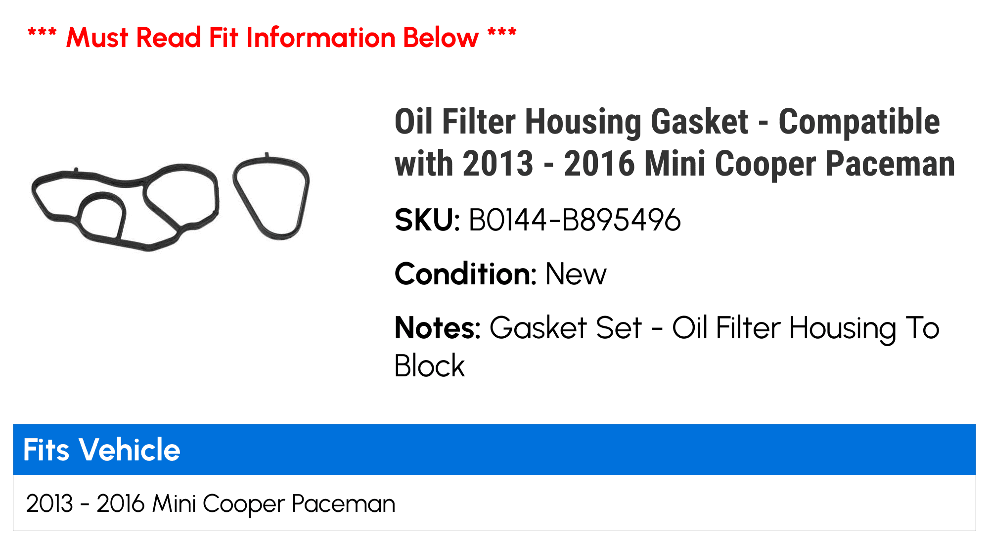 Oil Filter Housing Gasket - Compatible with 2013 - 2016 Mini Cooper Paceman 2014 2015