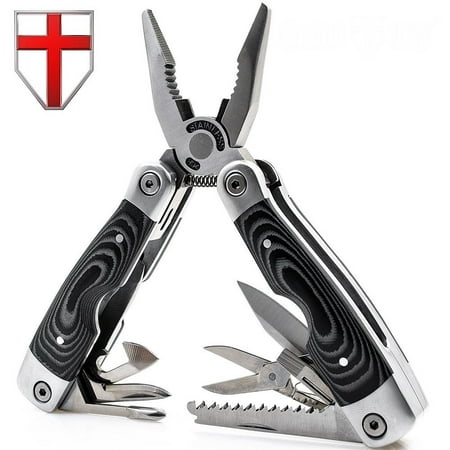 best micarta handle multi-tool 13-in-1 with knife, pliers and scissors - utility tool with large knife and saw - mini tool good for camping, hunting, survival, hiking & outdoor - grand way
