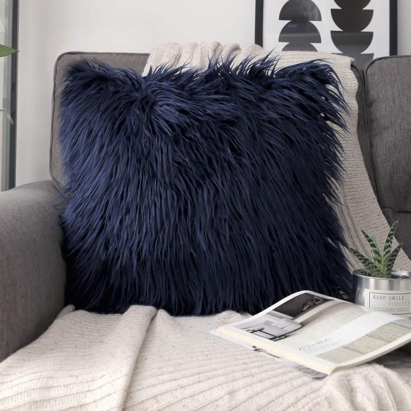 navy fur pillow