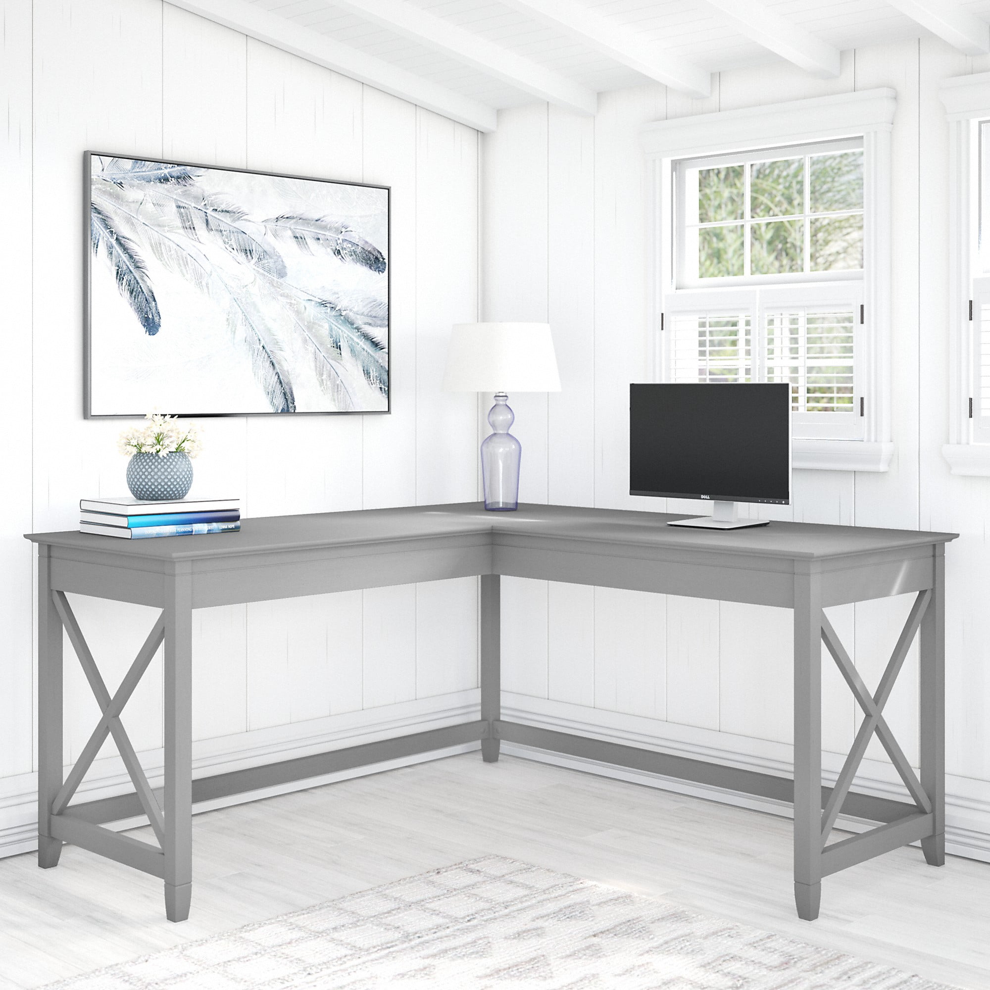 Bush Furniture Key West 60" L Shaped Desk, Cape Cod Gray