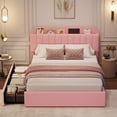 thumbnail image 5 of EliteEdge Queen Upholstered Bed Frame with Storage Headboard & 2 Drawers, Boucle Fabric Platform Bed with Bookcase, No Box Spring Needed, Easy Assembly, Pink, 5 of 6