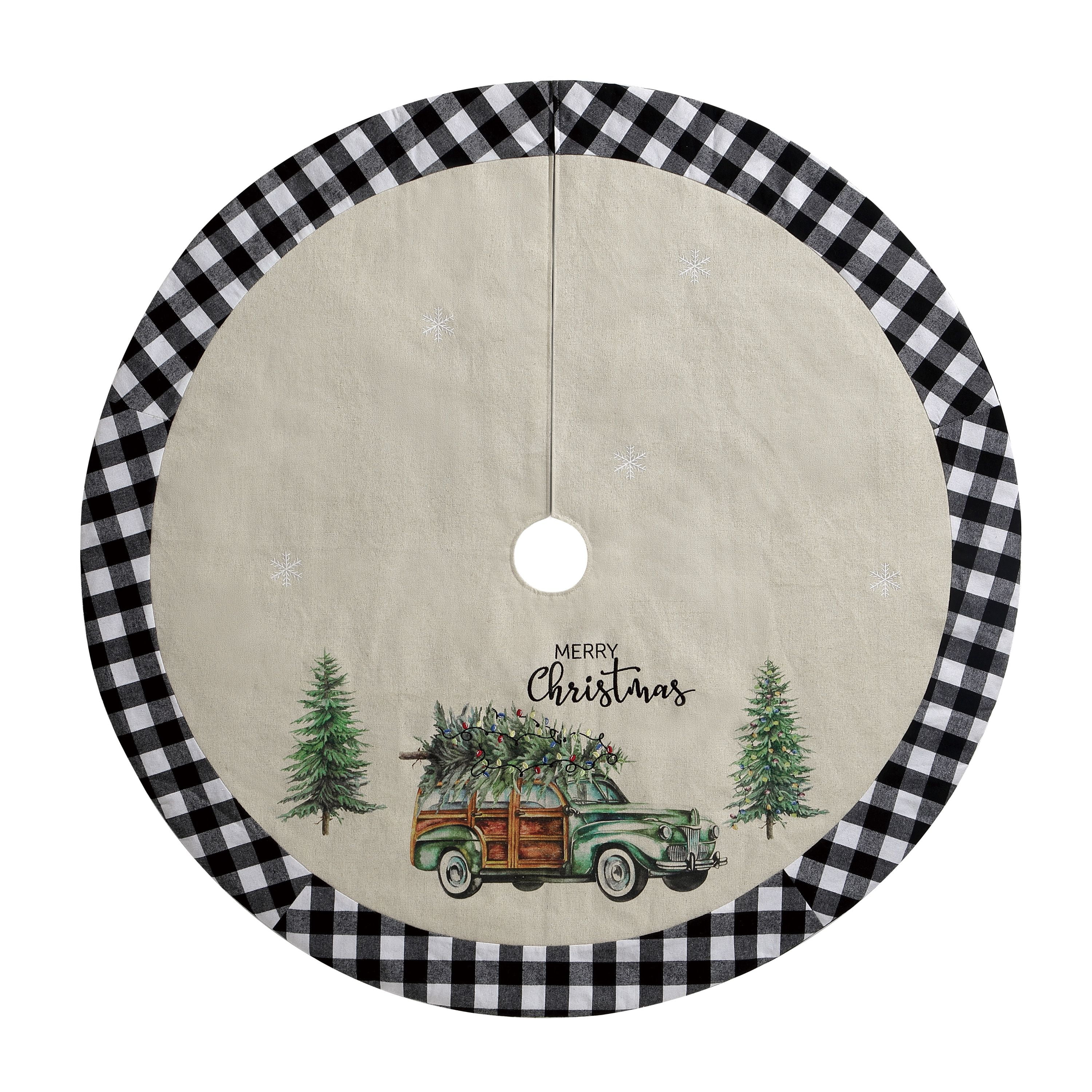 Holiday Time Green Vintage Truck  Christmas Decorative Tree Skirt, 48inch Diameter