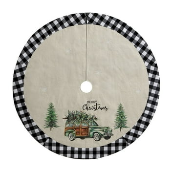 Holiday Time Green Vintage Truck  Christmas Decorative Tree Skirt, 48inch Diameter