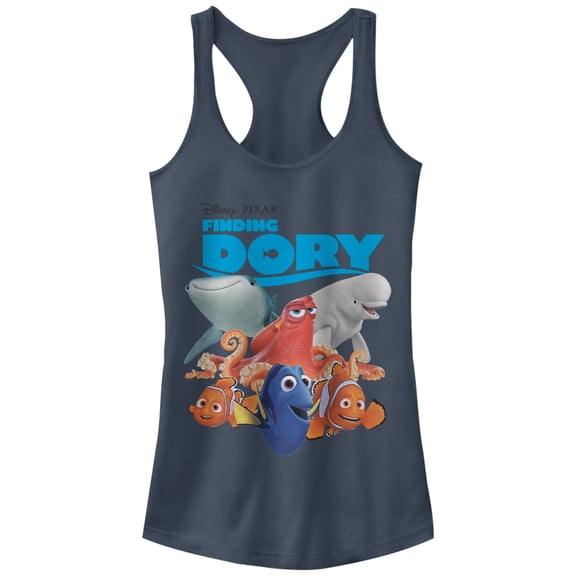 Junior's Finding Dory Whole Gang  Racerback Tank Top Indigo X Large