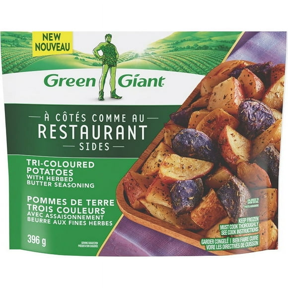 GREEN GIANT POMMES DE TERRE TROIS COULEURS AVEC ASSAISONNEMENT BEURRE AUX FINES HERBES À CÔTÉS COMME AU RESTAURANT 396 g