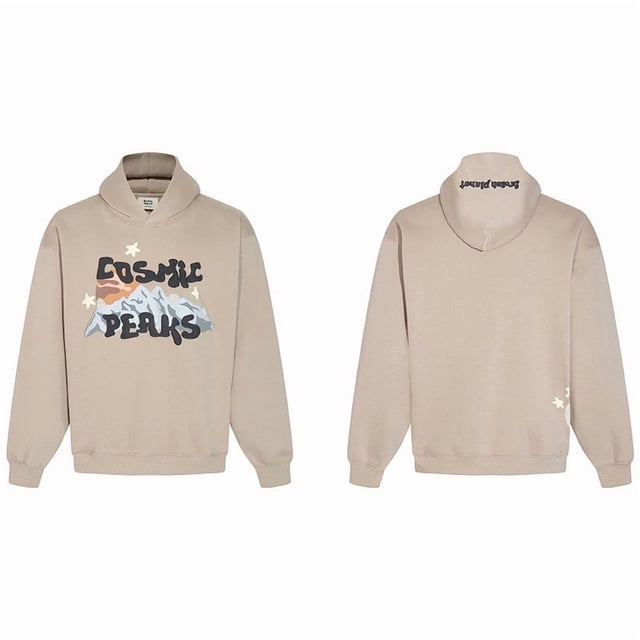 Sweat à Capuche en Peluche Décontracté Imprimé Lettres Planète Cassée-978 Kaki-TG