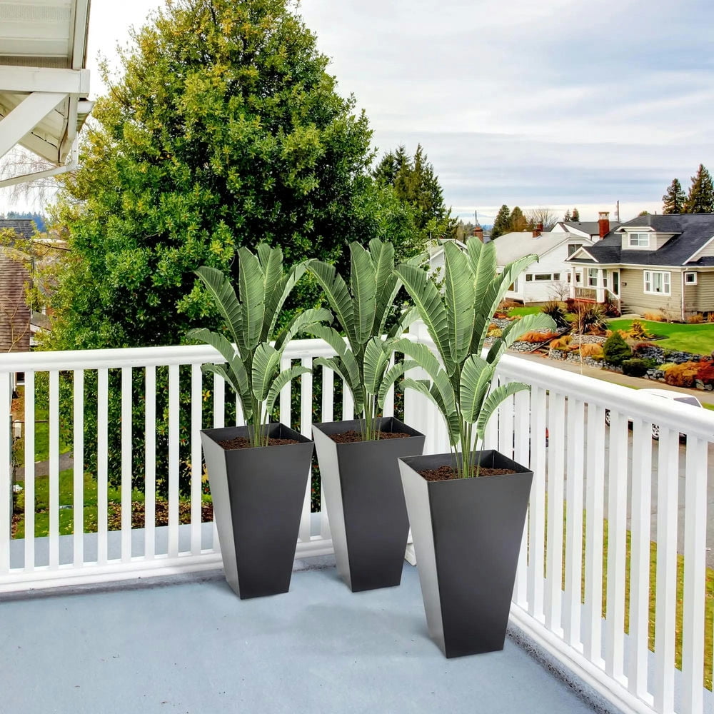 Resenkos Set of 3 Tall Planters with Drainage Hole, 28" Outdoor Flower Plant Pots, Indoor Planters for Porch Patio and Deck, Black
