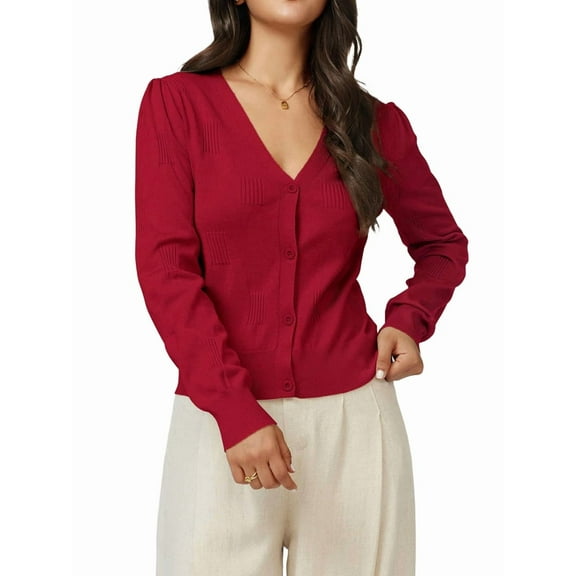 Women'S Soft Cropped Cardigan Casual Shawl Sweater Top Red XL