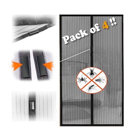 4 Pack Black Hands Free Auto Mesh Screen Net Anti Bug Fly with magnets no box 