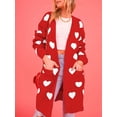 thumbnail image 5 of Musuos Women Open Front Duster Sweaters Heart Print Knitted Fall Cardigans with Pockets, 5 of 9