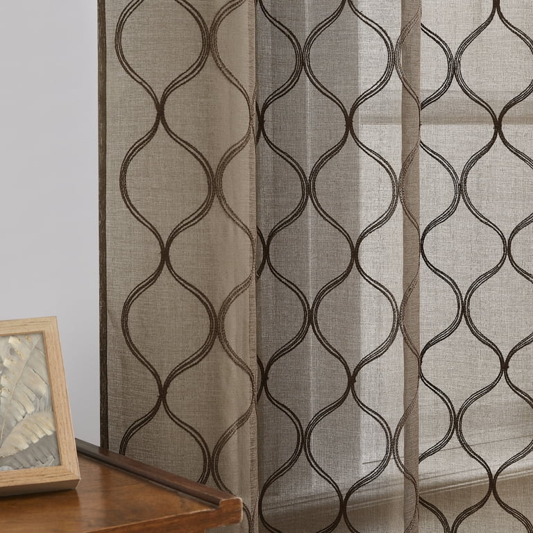L.Z.E Geometric Pattern Light Filtering Curtains - 2 Panels Set For Living Room & Bedroom