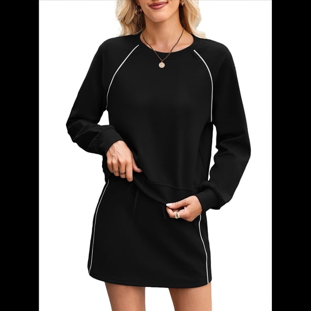 Conjuntos de Dos Piezas para Mujer, para Estar en Casa, para Otoño, con Top y Falda de Larga. Negro M