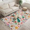 thumbnail image 4 of Washable Area Rugs 3x5 FT Turquoise Birds Rugs for Living Room Non-Slip Soft Low-Profile Rectangle Country Cartoon Colorful Flowers Herbs Large Rug Carpet for Bedroom Dining Room Home Decor, 4 of 8