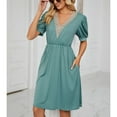 thumbnail image 3 of Jdlsppl Women's Midi Dress Short Sleeve Dresses Summer Party Ruched V Neck Fall High Waist Vintage A Line Dress Light Green Large, 3 of 4