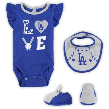 

Newborn & Infant Royal/Heather Gray Los Angeles Dodgers Three-Piece Love of Baseball Bib Bodysuit & Booties Set