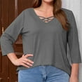 thumbnail image 3 of JUSLIO Plus Size Womens Blouses Cotton Relaxed Fit Shirts Tops Solid Long sleeve Shirts Tops Gray L, 3 of 6