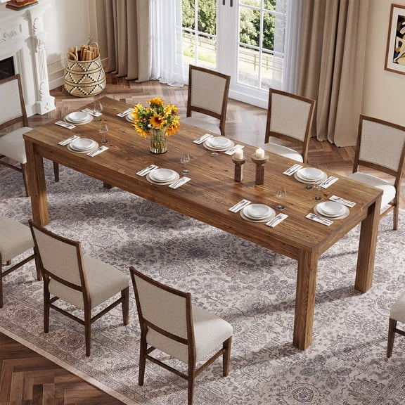 Finmind Large Solid Wood Dining Table for 6, 78.7 Inch Rustic Kitchen Table, Modern Farmhouse Rectangular Dining Table for Kitchen, Living Room, Wood Brown